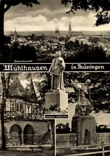 Ak Mühlhausen in Thüringen, Gesamtansicht, Popperoder Quelle, Entenbühlbrunnen, Thomas Münczer