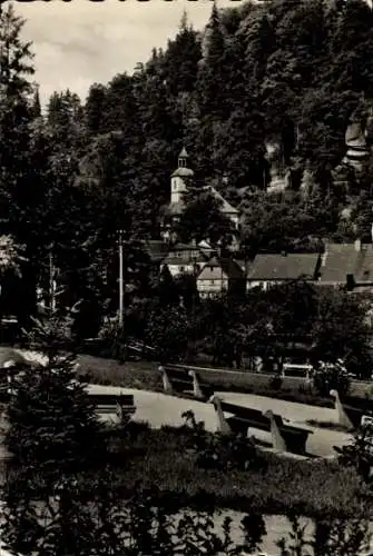 Ak Oybin in der Oberlausitz, Kurpark, Kirche am Berg