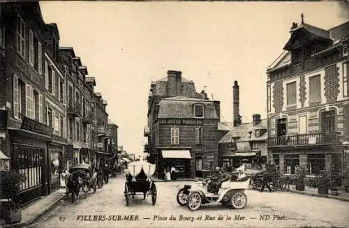 Ak Villers sur Mer Calvados, Place du Bourg, Rue de la Mer