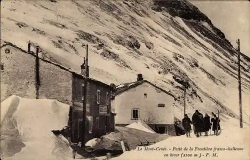 Ak Mont Cenis Savoie, französisch-italienischer Grenzposten im Winter