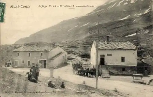 Ak Mont Cenis Savoie, französisch-italienische Grenze, Schutzhütte 18