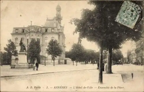 Ak Asnières sur Seine Hauts-de-Seine, Rathaus, Ensemble de la Place