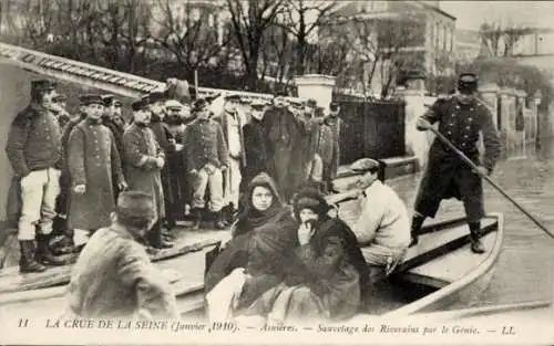 Ak Asnières sur Seine Hauts-de-Seine, Hochwasser Januar 1910, Sauvetage des Riverains par le Genie