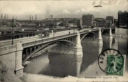 Ak Asnières sur Seine Hauts-de-Seine, Neue Brücke, Schornsteine