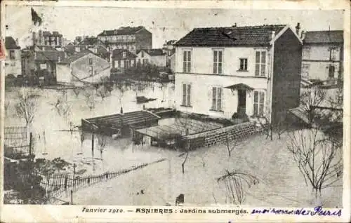 Ak Asnières sur Seine Hauts-de-Seine, Hochwasser Januar 1910, Jardins submerges