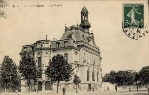 Ak Asnières sur Seine Hauts-de-Seine, Rathaus, Seitenansicht