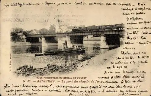 Ak Asnières sur Seine Hauts-de-Seine, Pont du chemin de fer