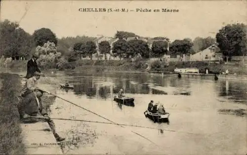 Ak Chelles Seine et Marne, Peche en Marne