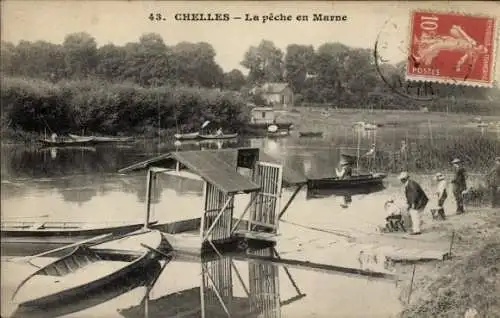 Ak Chelles Seine et Marne, La peche en Marne