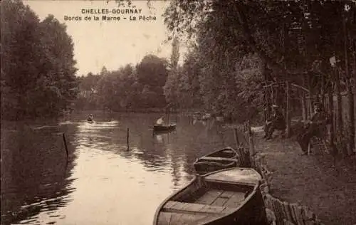 Ak Chelles Seine et Marne, Gournay, Bords de la Marne, La Peche