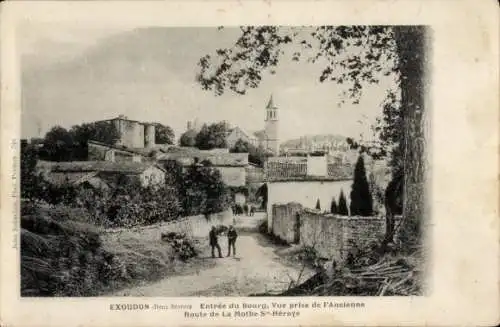 Ak Exoudun Deux-Sèvres, Entree du Bourg, Vue prise de l'Ancienne Route de la Mothe S-Heraye