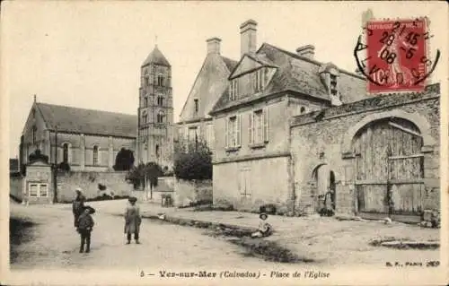 Ak Ver sur Mer Calvados, Place de l'Eglise