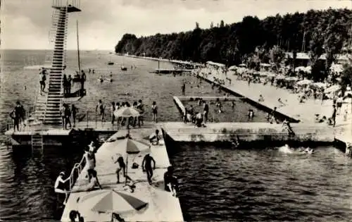 Ak Thonon les Bains Haute Savoie, Strand, Sprungturm