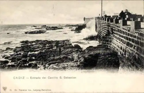 Ak Cádiz Andalusien, Eingang zur Burg San Sebastian