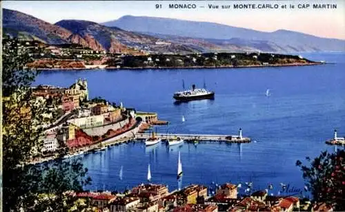 Ak Monte Carlo Monaco, Teilansicht mit Cap Martin