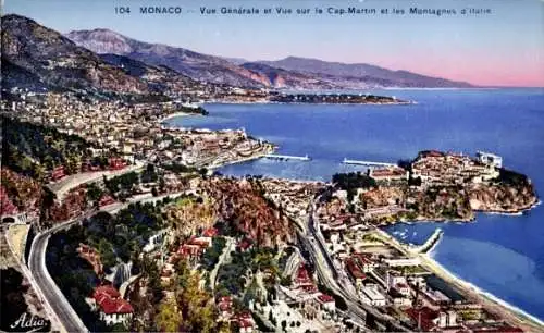 Ak Monaco, Gesamtansicht, Cap Martin, Berge