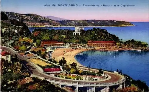 Ak Monte Carlo Monaco, Strandblick mit Cap Martin