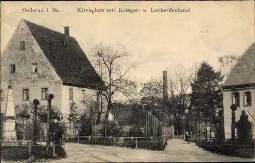 Ak Oederan in Sachsen, Kirchplatz, Kriegerdenkmal, Lutherdenkmal