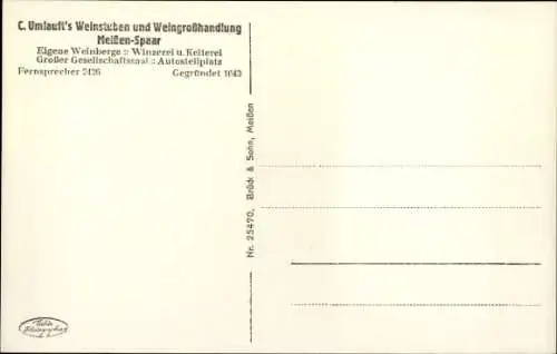 Ak Spaar Meißen in Sachsen, Umlaufs Weinstuben, Weingroßhandlung, Gesellschaftssaal