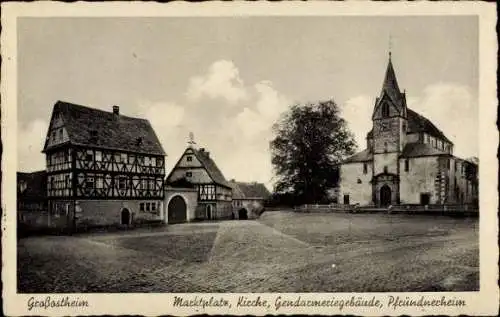 Ak Großostheim Unterfranken, Marktplatz, Kirche, Gendarmeriegebäude, Pfründnerheim