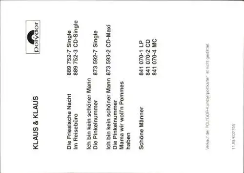 Ak Sänger Klaus und Klaus, Portrait, Autogramm