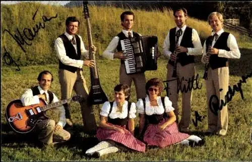 Ak Sänger Franz Kittl, Portrait mit den Salzburger Musikanten, Autogramm