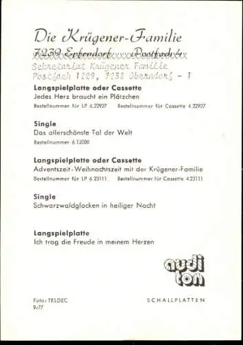 Ak Sänger Die Krügener-Familie, Portrait, Autogramm