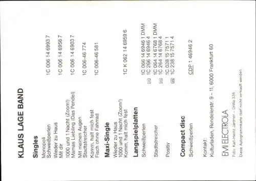 Ak Klaus Lage Band, Autogramme