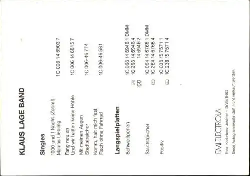 Ak Klaus Lage Band, Autogramm