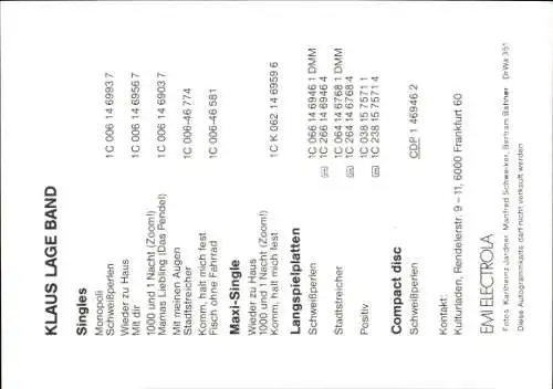 Ak Klaus Lage Band, Autogramme