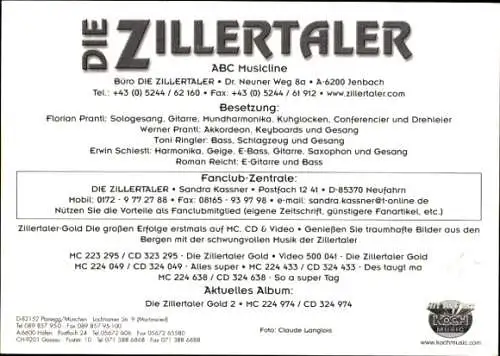 Ak Schauspieler und Sänger Die Zillerthaler, Gruppenportrait, Musikinstrumente, Berg, Autogramm