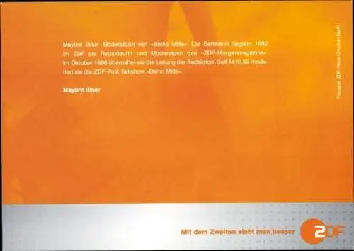 Ak Schauspielerin Maybrit Illner, Portrait, Autogramm, Auge verdeckt, Brandenburger Tor, ZDF