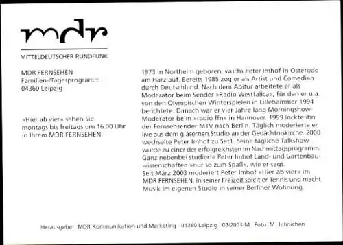 Ak Schauspieler Peter Imhof, Portrait, Autogramm, mdr