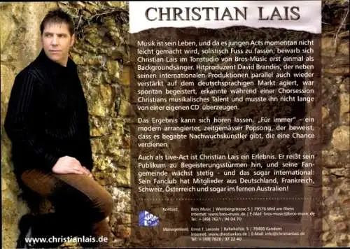 Ak Schauspieler und Sänger Christian Lais, Portrait, Autogramm