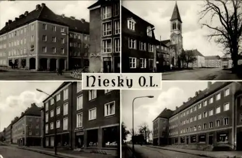 Ak Niesky in der Oberlausitz, Straßenpartien, Turm