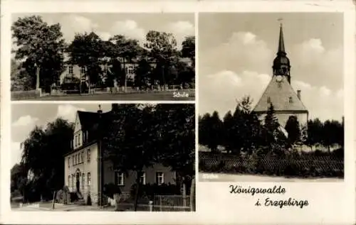 Ak Königswalde im Erzgebirge, Kirche, Rathaus, Schule