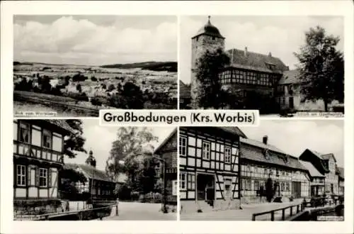 Ak Großbodungen im Eichsfeld Thüringen, Gesamtansicht, Schloss am Goetheplatz, Fleckenstraße