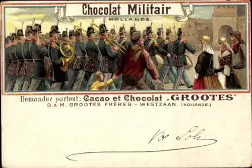 Litho Reklame, Chocolat Miliair, Cacao et Chocolat Grootes, Westzaan, Niederländische Soldaten