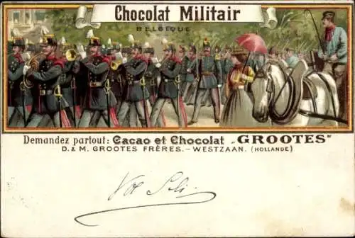 Litho Reklame, Chocolat Miliair, Cacao et Chocolat Grootes, Westzaan, Belgische Soldaten