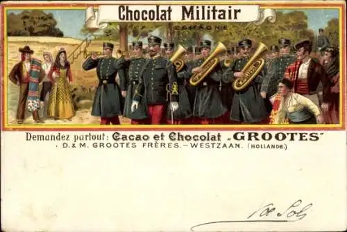 Litho Reklame, Chocolat Miliair, Cacao et Chocolat Grootes, Westzaan, Spanische Soldaten