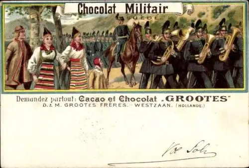 Litho Reklame, Chocolat Miliair, Cacao et Chocolat Grootes, Westzaan, Schwedische Soldaten