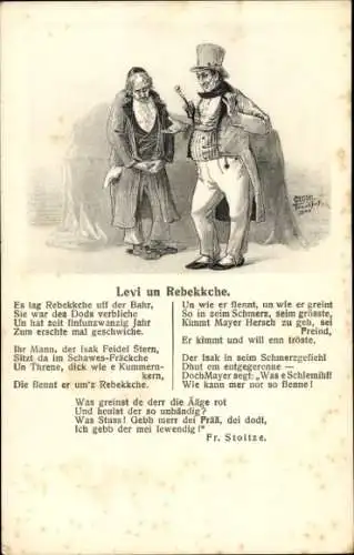 Ak Gedicht von Fr. Stoltze Levi un Rebekkche, Es lag Rebekkche uff der Bahr...