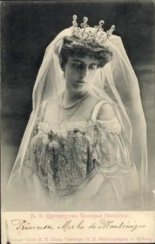 Ak Prinzessin Nathalie von Montenegro, Portrait im Hochzeitskleid