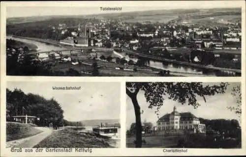 Ak Kettwig Essen im Ruhrgebiet, Gartenstadt, Panorama, Wasserbahnhof, Charlottenhof