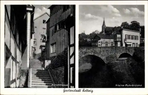 Ak Kettwig Essen im Ruhrgebiet, Kirchtreppe, Kleine Ruhrbrücke