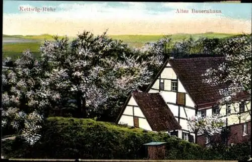 Ak Kettwig Essen im Ruhrgebiet, altes Bauernhaus, Baumblüte