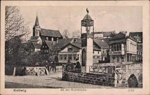 Ak Kettwig Essen im Ruhrgebiet, an der Ruhrbrücke, Cafe, Restaurant, Kirche