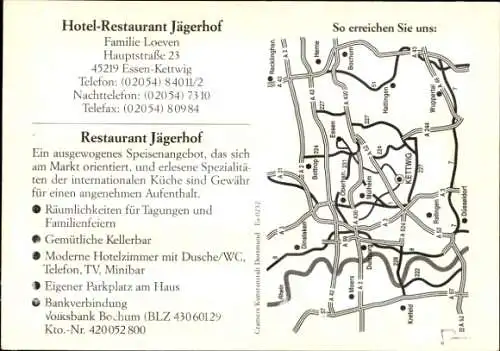 Ak Kettwig Essen im Ruhrgebiet, Hotel Restaurant Jägerhof, Hauptstraße 23