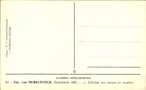 Ak Schriftsteller Emiel van Hemeldonck, Porträt