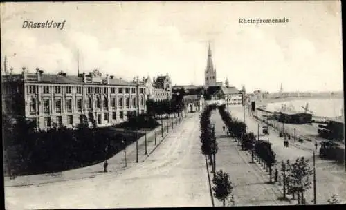 Ak Düsseldorf am Rhein, Rheinpromenade